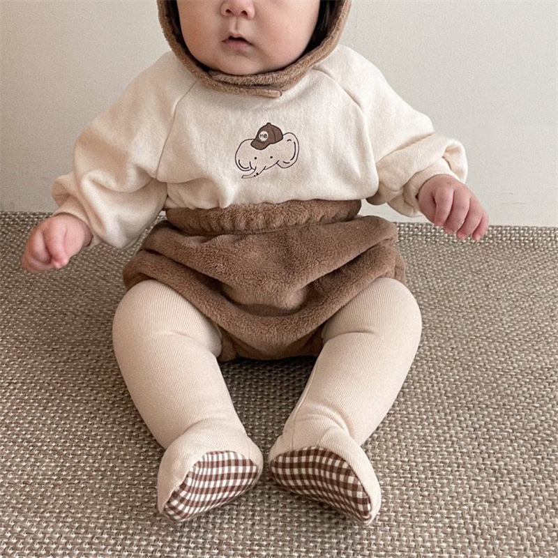 Baby Toddler Boy/Girl Ins Style Elephant Pattern Solid Color Long Sleeves Sweatshirt-kissminis