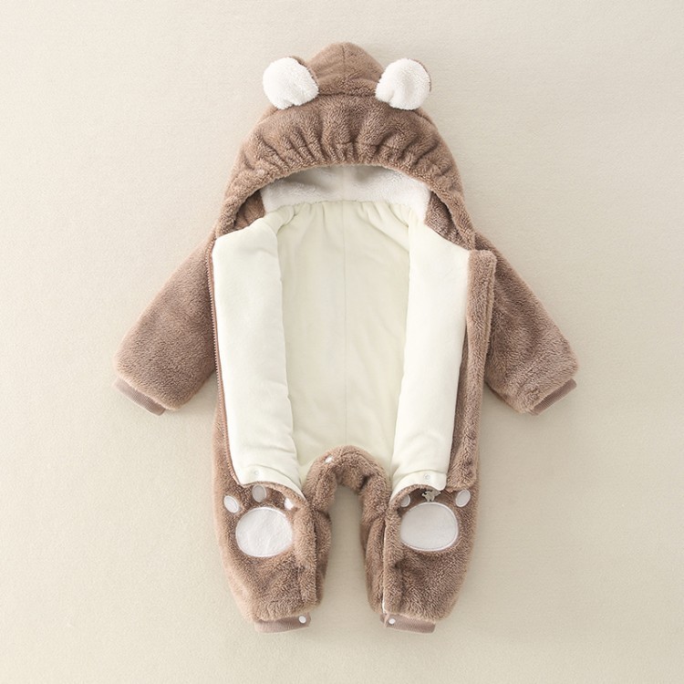 Winter Baby Boy/Girl Bear Pattern Long Sleeve Hooded Fluff Winter Romper-kissminis