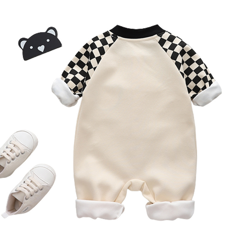 Baby Long Sleeve Bear Plaid Romper-kissminis