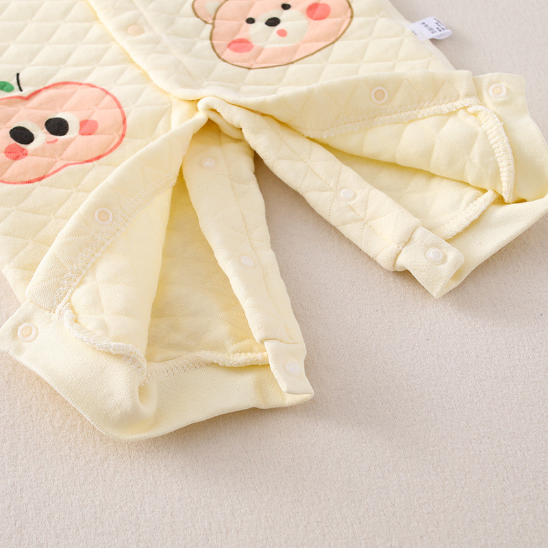 Baby Boy & Girl Winter Cute Cartoon and Letter Print Single Breasted Thicken Long Sleeve Romper-kissminis