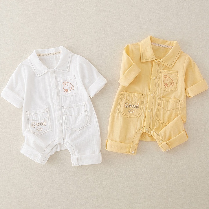 Baby Boy/Girl Line Puppy Print Romper-kissminis