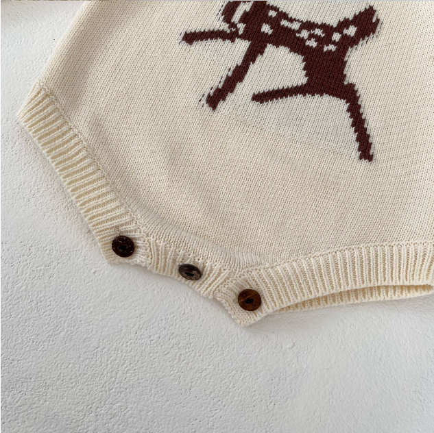Newborn Baby Boy/Girl Cute Deer Pattern Long Sleeve Bodysuit and Hat-kissminis