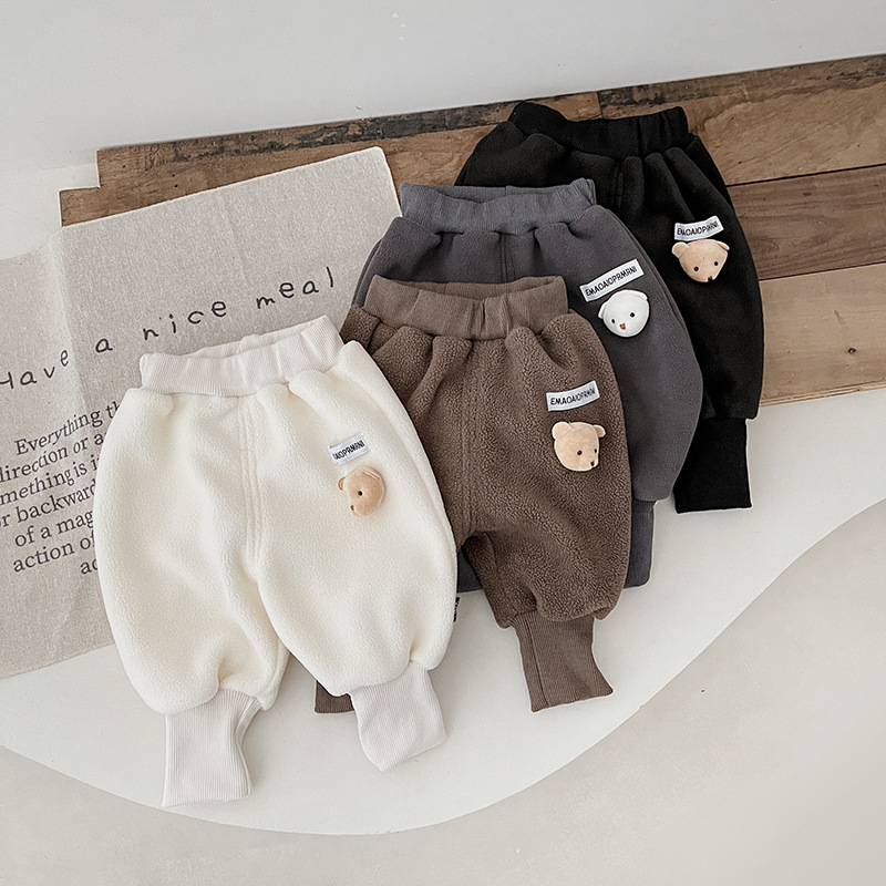 Baby Toddler Boy/Girl Solid Color 3D Bear Long Pants -kissminis
