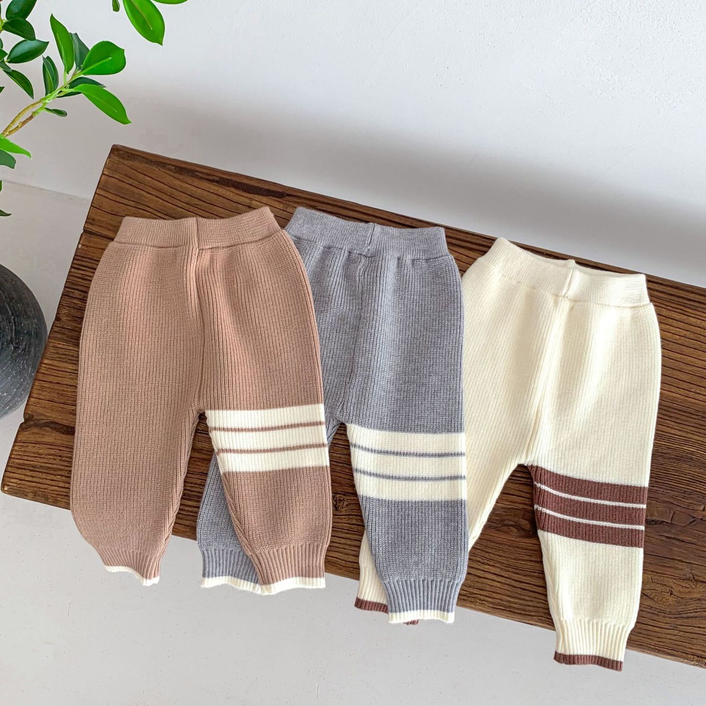 2pcs Baby Boy/Girl Stripe Graphic Knit Long Sleeve Cardigan and Pants Set-kissminis