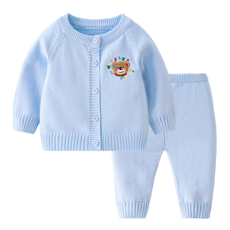Baby Boy/Girl Simple Bear Ribbed Knit Set-kissminis