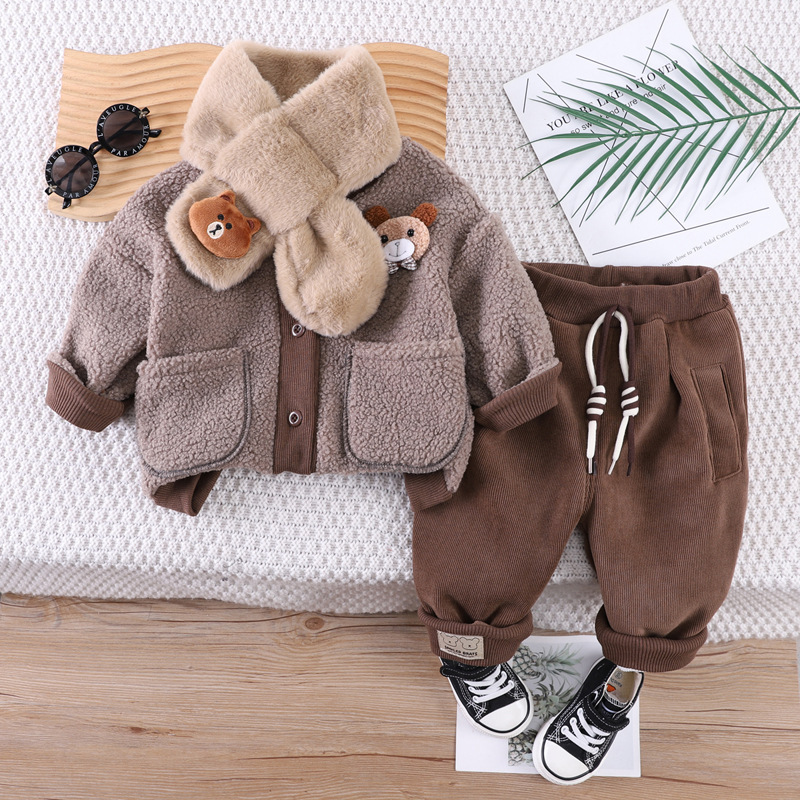 Toddler Boy/Girl Bear Pattern Three Piece Set-kissminis