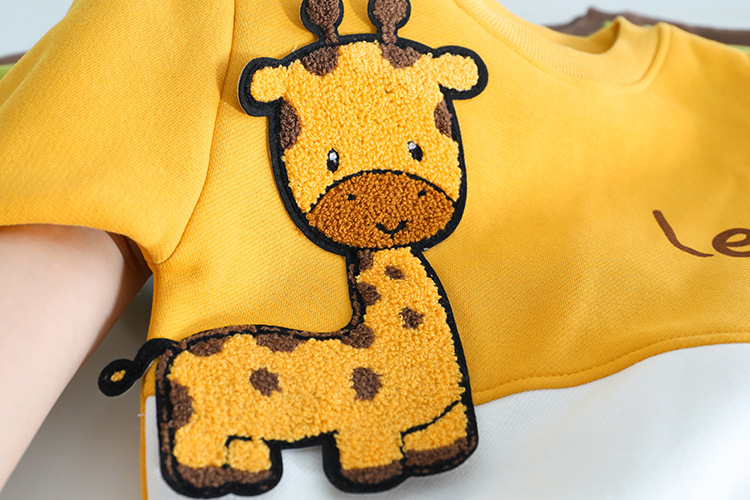 Toddler Boy/Girl Cute Dinosaur/Bear/Giraffe Pattern Solid Color Two-Piece Set-kissminis