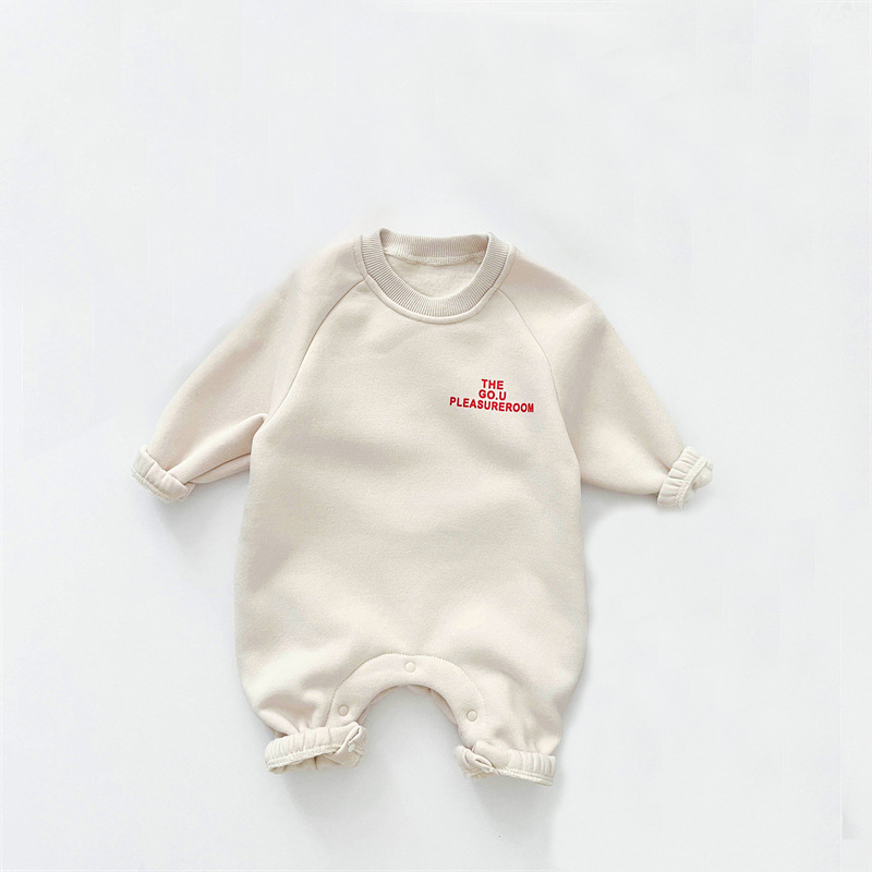 Winter Baby Boy/Girl Letter Print Solid Color Thicken Long Sleeve Romper-kissminis