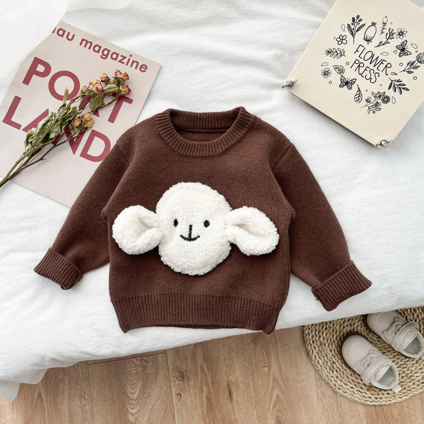 Baby Boy/Girl Ins Style 3D Big Ears Puppy Pattern Solid Color Long Sleeves Sweatshirt -kissminis