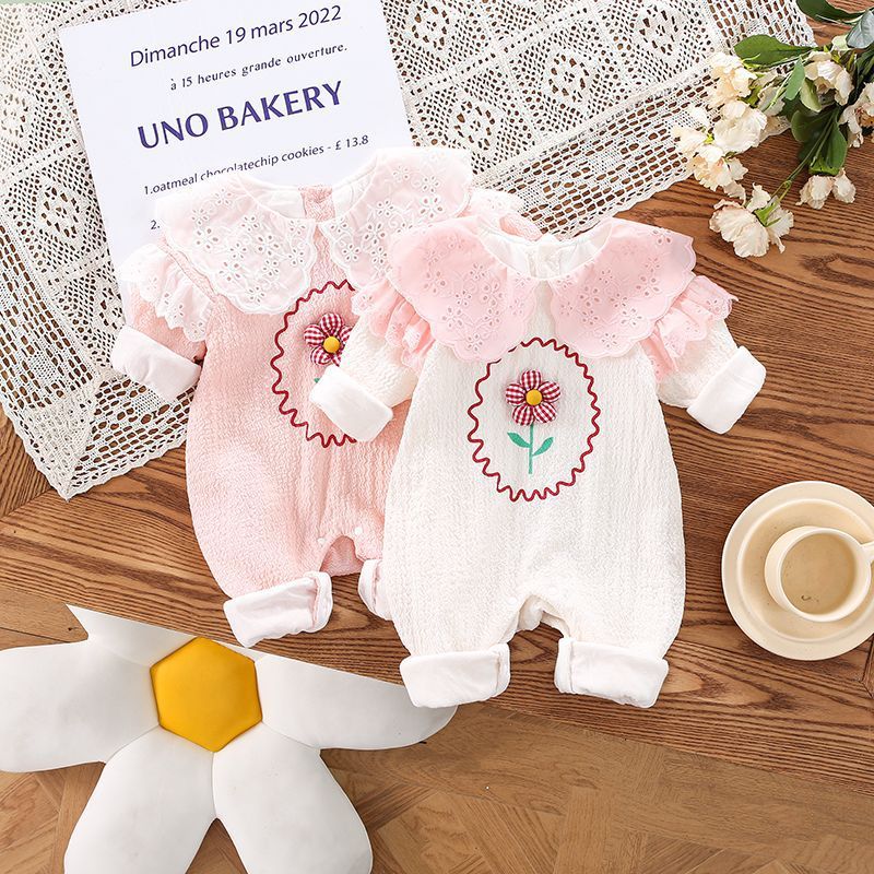 Baby Girl Cute Flower Style and 3D Flower Pattern Long Sleeve Romper-kissminis