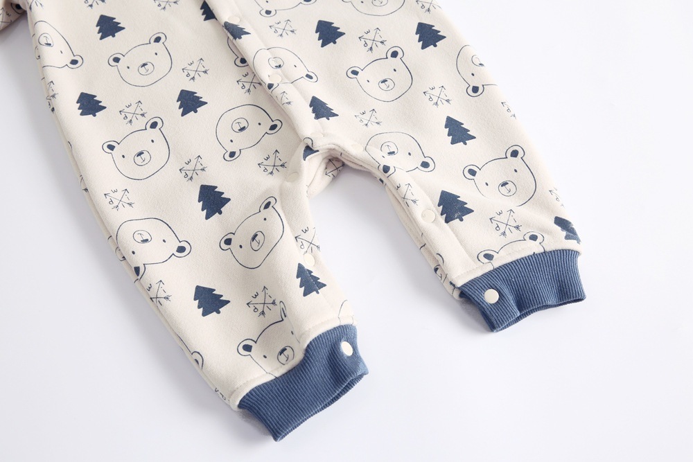 Baby Boy Allover Animal Pattern Thicken Long Sleeve Hooded Romper-kissminis