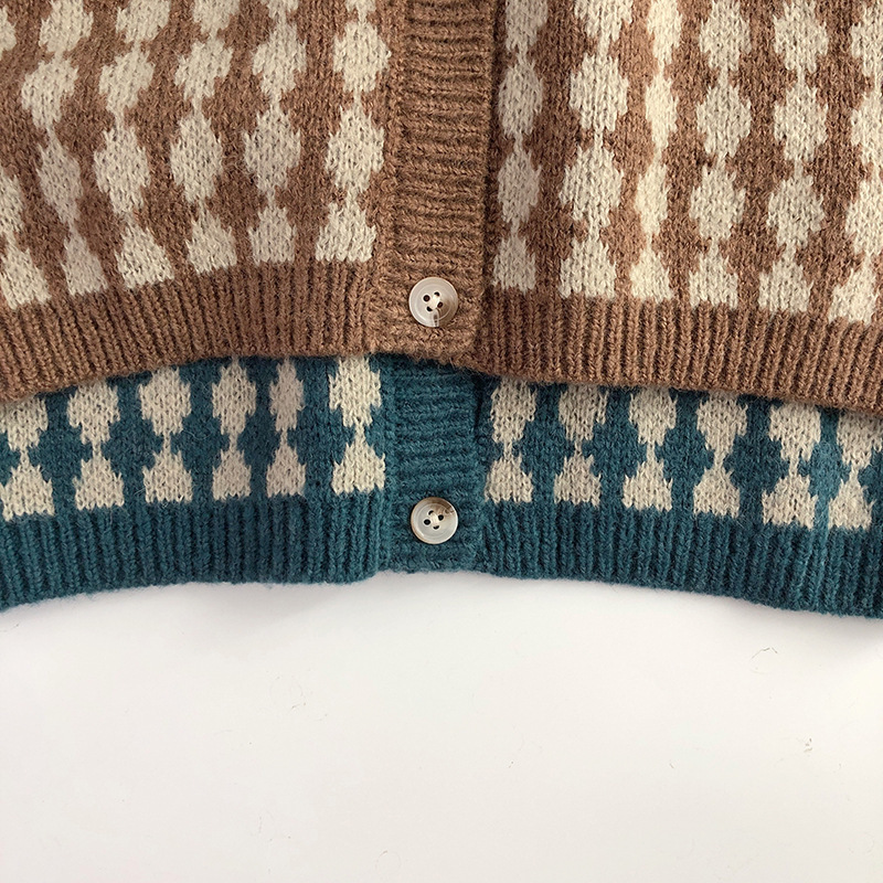 Toddler Winter Boy/Girl Allover Plaid Pattern Knitted Sweatshirt-kissminis