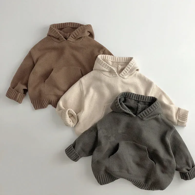 Baby Vintage Casual Even Knit Hooded Sweater