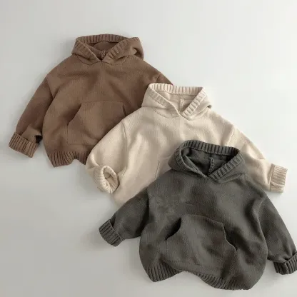 Baby Vintage Casual Even Knit Hooded Sweater