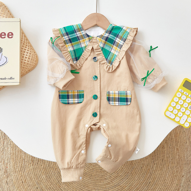 Baby Boy/Girl Plaid Design Single-breasted Long Sleeve Romper-kissminis