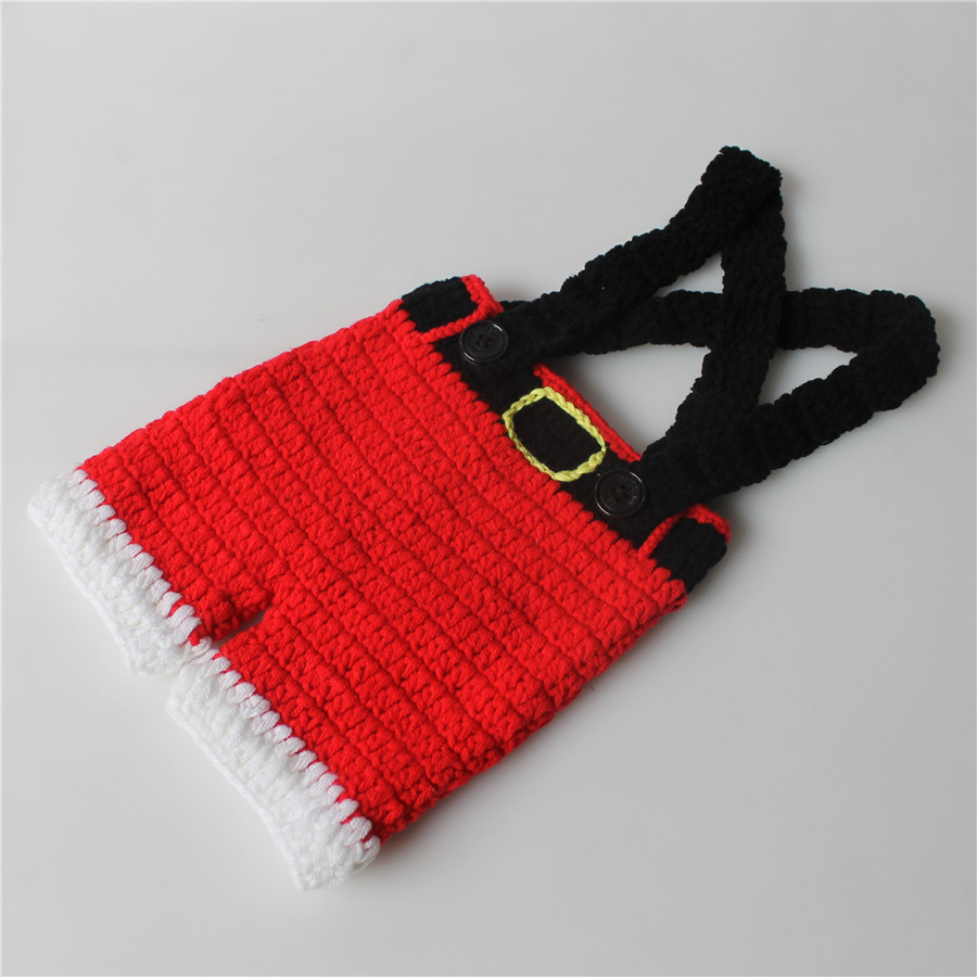 Newborn Baby Christmas Theme Photo Shoot Knitted Bib Pants and Hat Set-kissminis