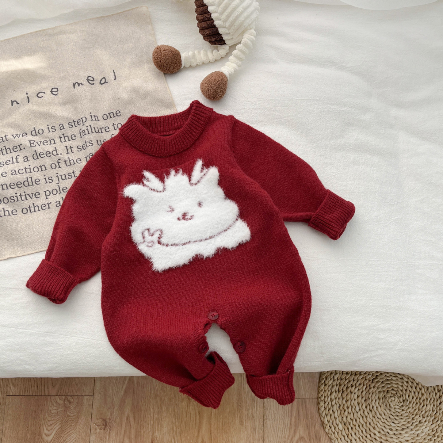 Baby Boy/Girl Cute Cartoon Pattern Knitted Long Sleeve Romper-kissminis