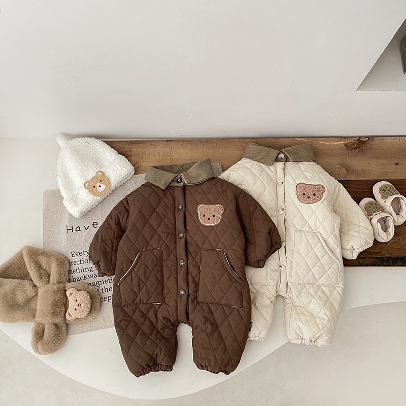 Baby Toddler Boy/Girl Cute Bear Pattern Winter Thicken Long Sleeve Romper-kissminis
