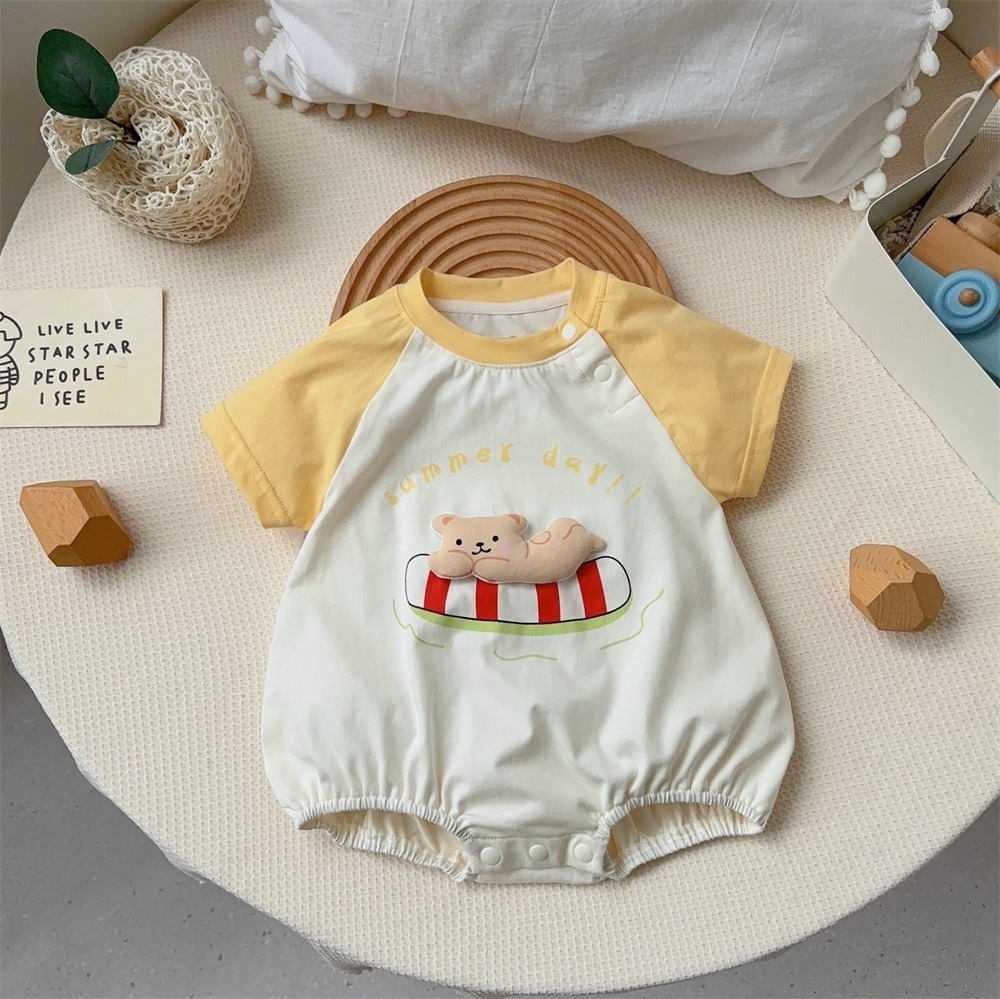 Baby Boy/Girl Swimming Circle Bear Print Bodysuit-kissminis