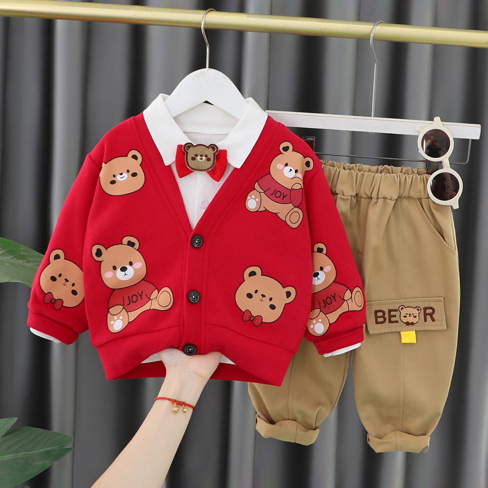 3pcs Toddler Allove Bear Graphic T-shirt Sweatshirt and Pant Set-kissminis