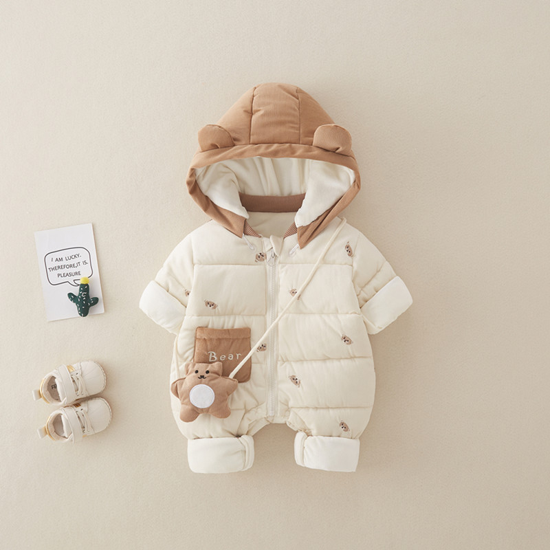 Baby Boy/Girl Winter Thicken Cute Bear and Rabbit Pattern Long Sleeve Hooded Romper-kissminis