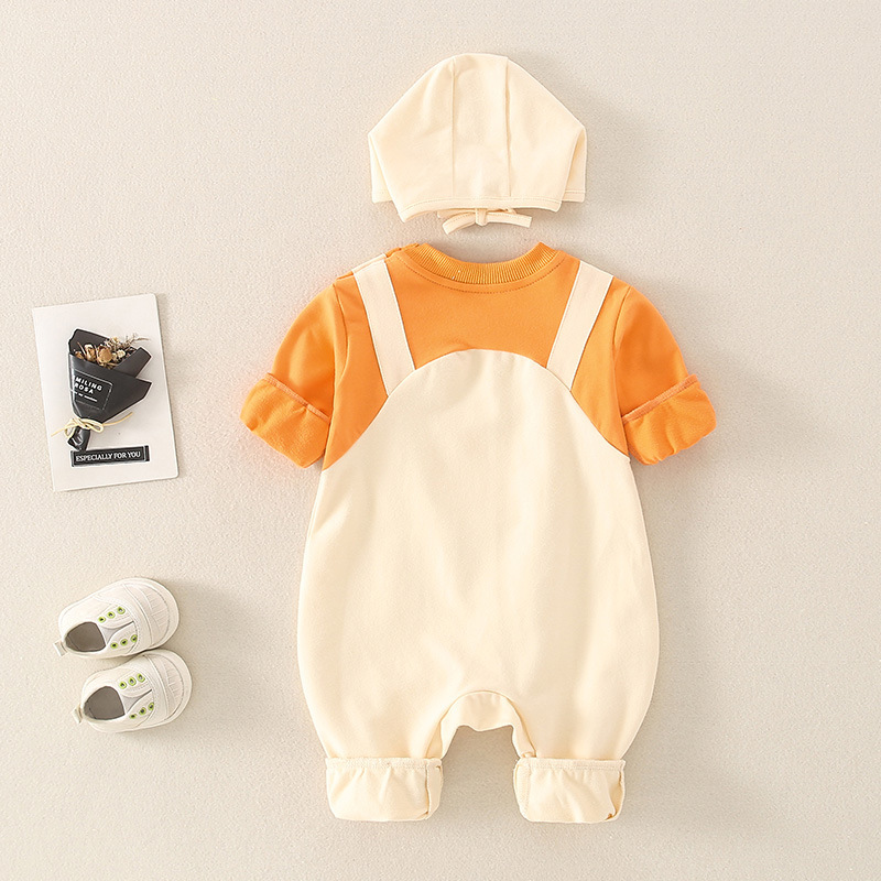 2pcs Baby Girl/Boy Fake Two Pieces Cartoon Panda Print Long Sleeve Romper with Hat Set-kissminis