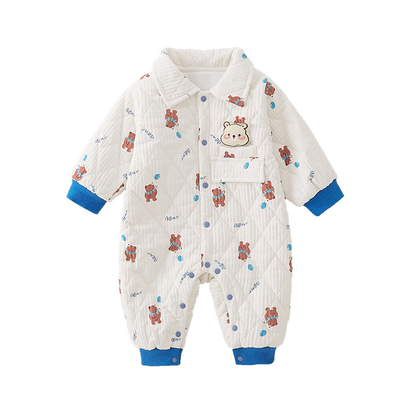 Baby Boy/Girl Cute Cartoon Bear Print Thin Cotton Long Sleeve Romper-kissminis