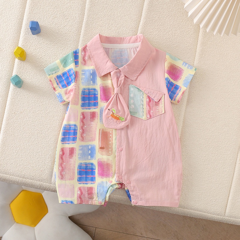 Baby Boy Korean Plaid Short Sleeve Romper