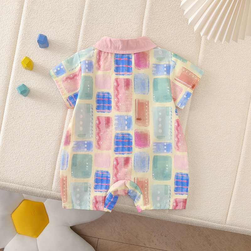 Baby Boy Korean Plaid Short Sleeve Romper