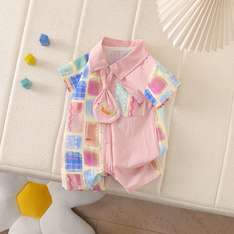 Baby Boy Korean Plaid Short Sleeve Romper