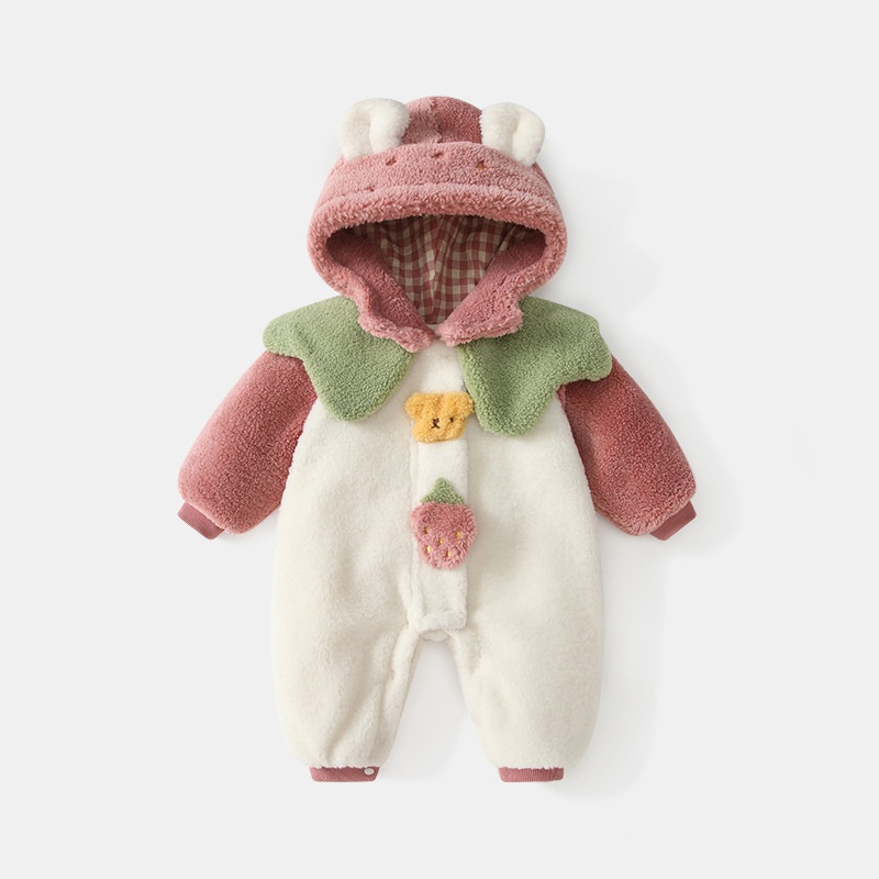 Baby Girl Color Block Hooded Romper