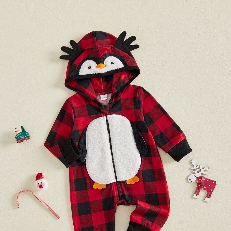 Baby Boy Cute Penguin Hooded Zip Romper