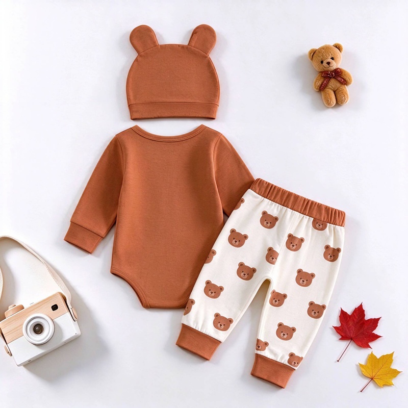 Baby Boy Bear Print Three Piece Set