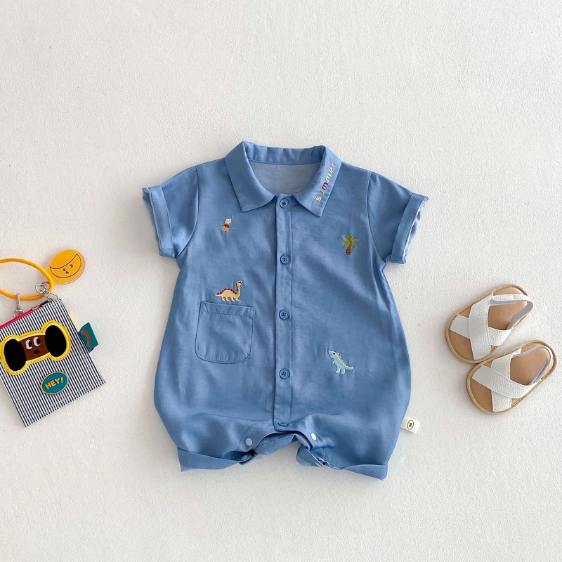 Baby Boy Embroidered Dinosaur Short Sleeve Romper