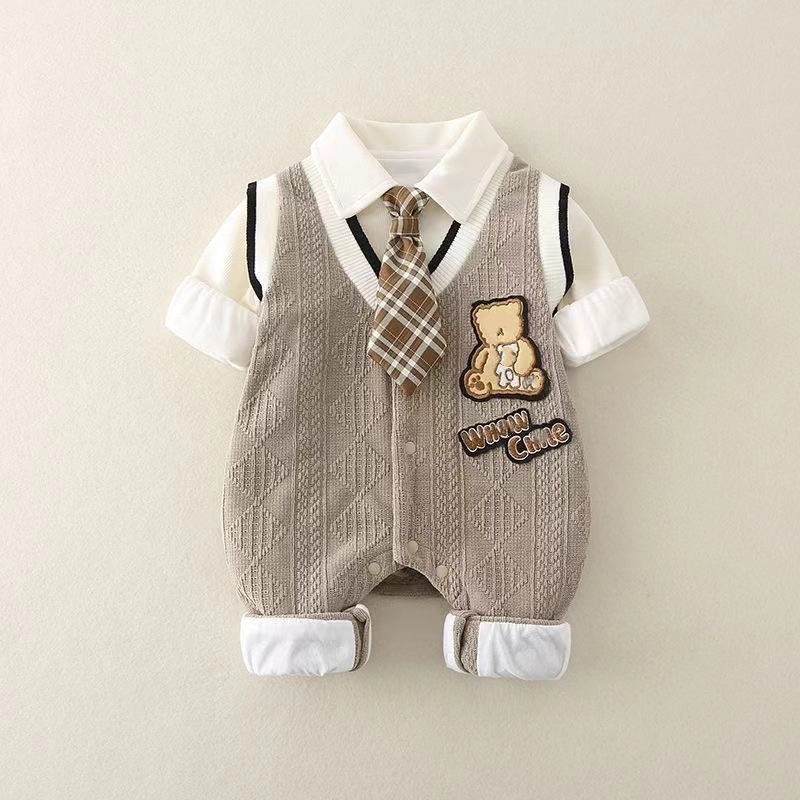 Baby Boy Tie Gentleman Long Sleeve Romper