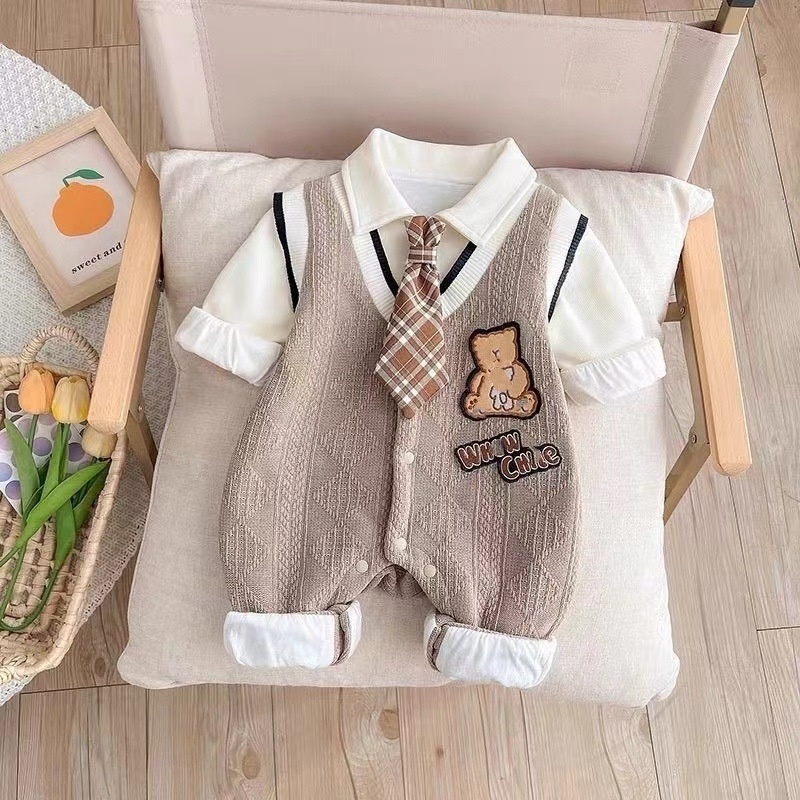 Baby Boy Tie Gentleman Long Sleeve Romper