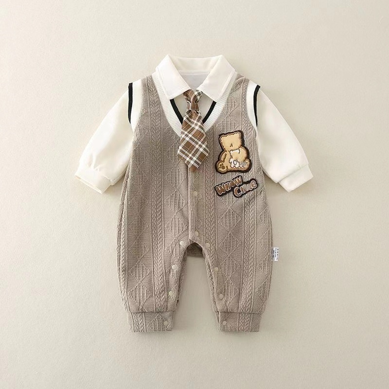 Baby Boy Tie Gentleman Long Sleeve Romper