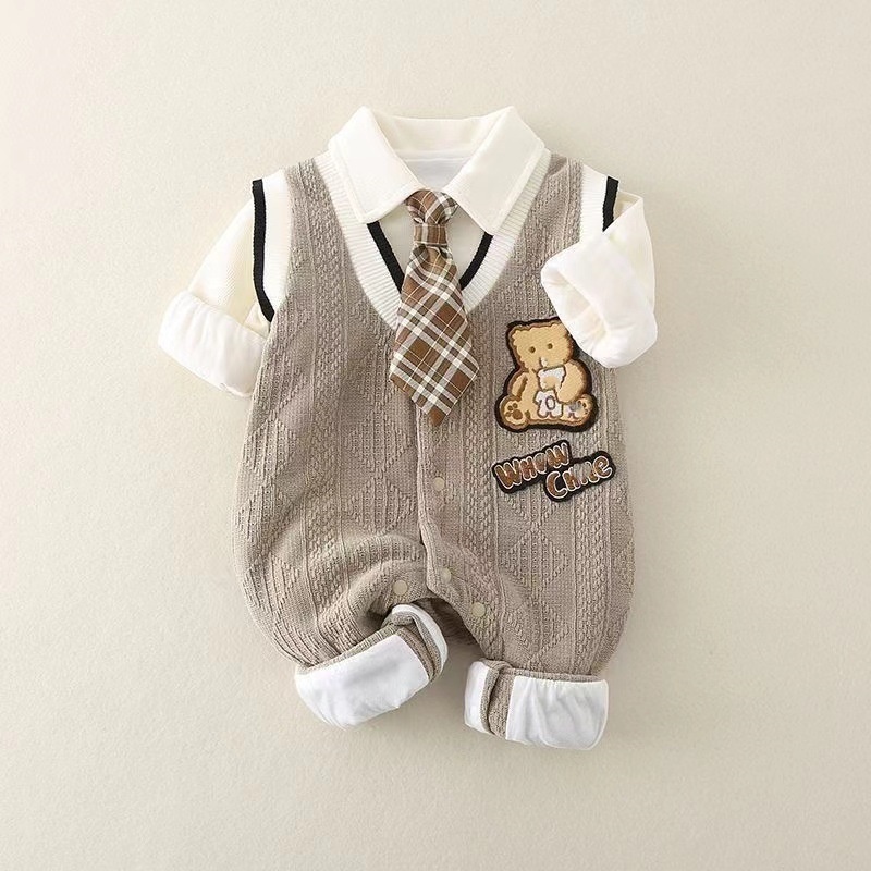 Baby Boy Tie Gentleman Long Sleeve Romper