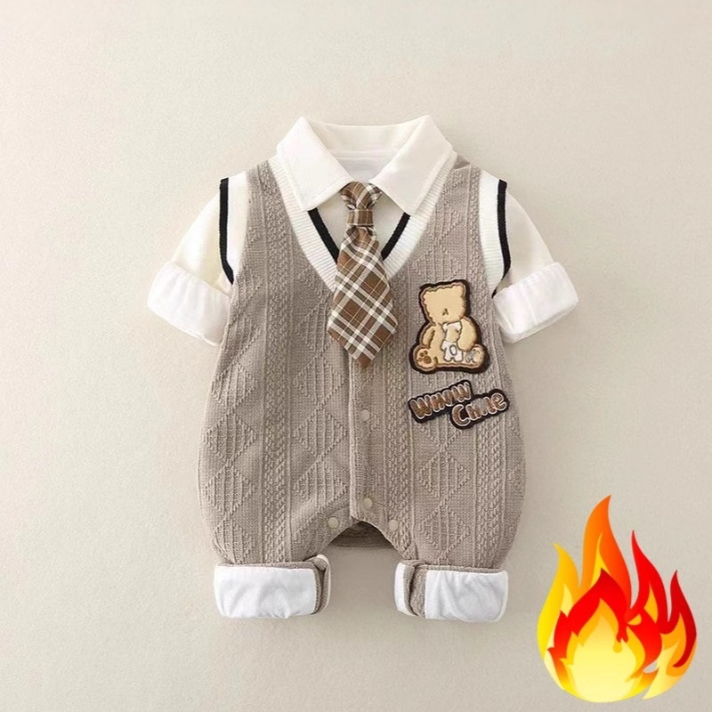 Baby Boy Tie Gentleman Long Sleeve Romper