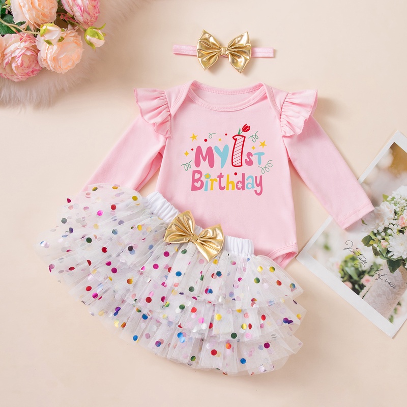 Baby Girl Polka Dot Dress Three-Piece Set