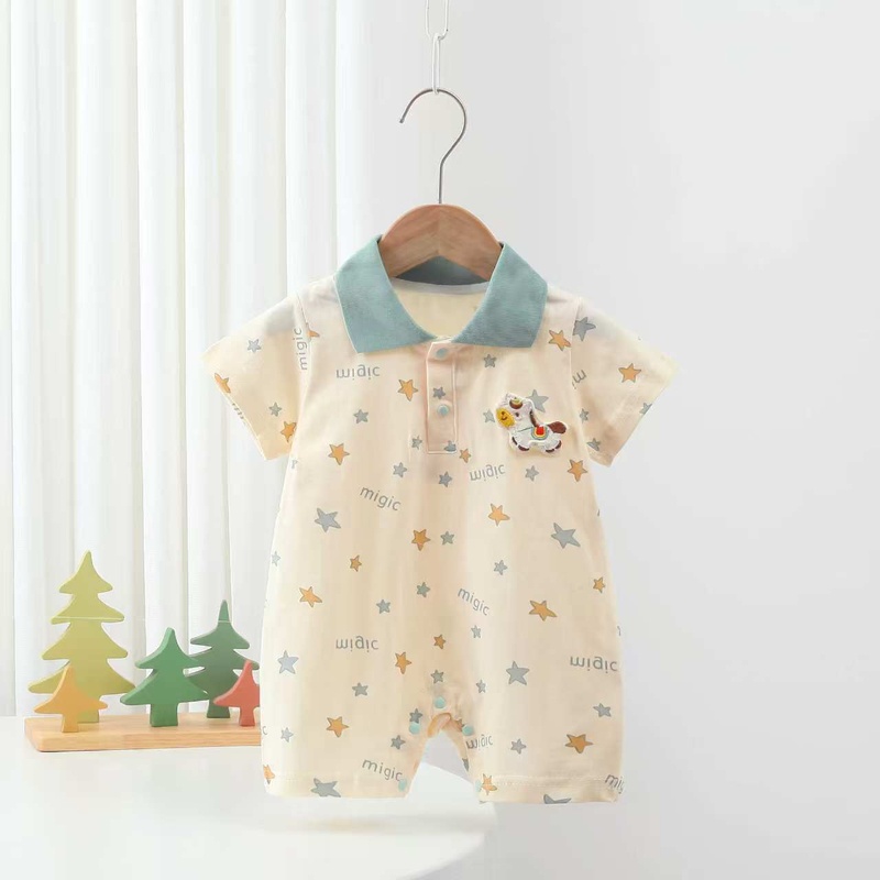 Baby Unisex Blue Pony Collar Short Sleeve Romper