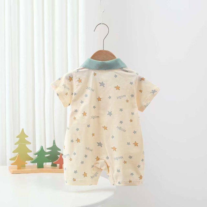 Baby Unisex Blue Pony Collar Short Sleeve Romper