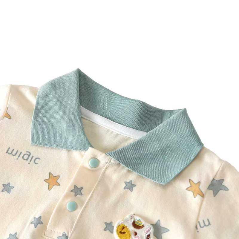 Baby Unisex Blue Pony Collar Short Sleeve Romper