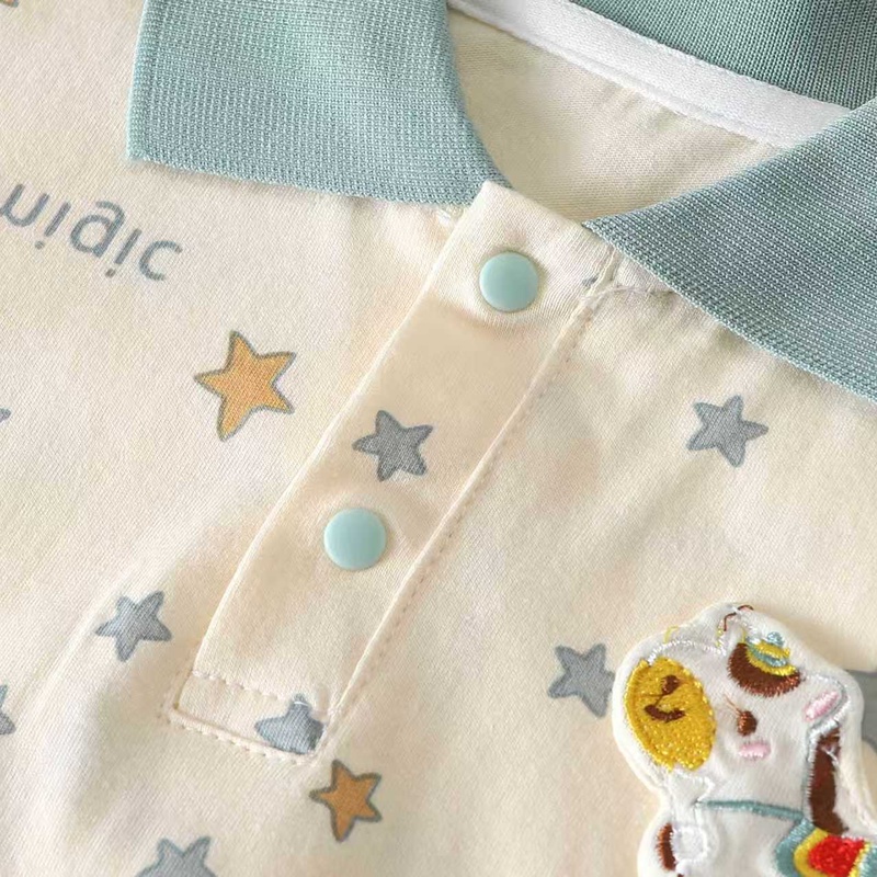 Baby Unisex Blue Pony Collar Short Sleeve Romper