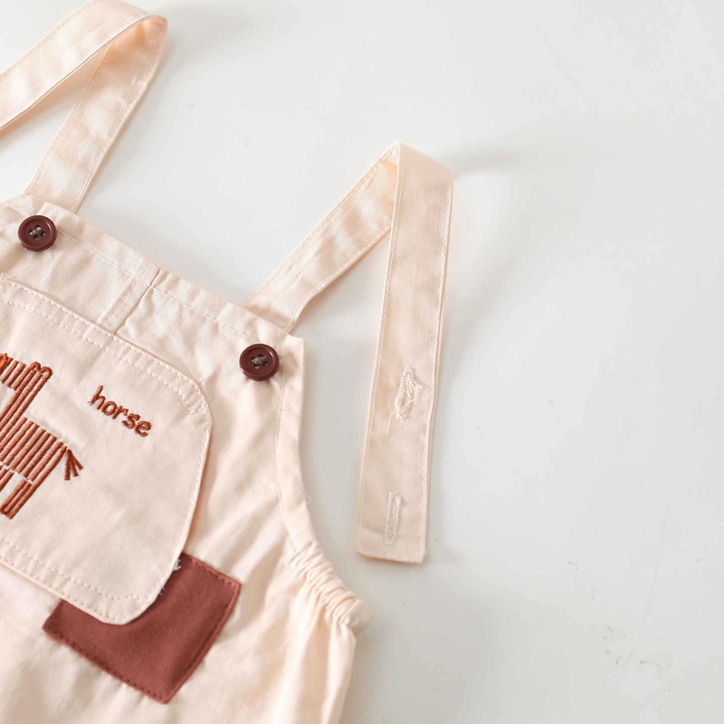 Baby Boy Coffee Pony Suspenders Sleeveless Romper Set