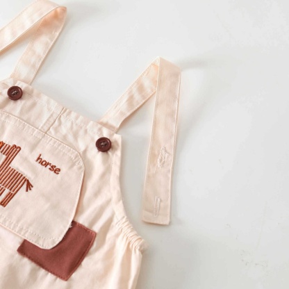 Baby Boy Coffee Pony Suspenders Sleeveless Romper Set