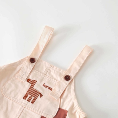 Baby Boy Coffee Pony Suspenders Sleeveless Romper Set
