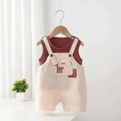 Baby Boy Coffee Pony Suspenders Sleeveless Romper Set