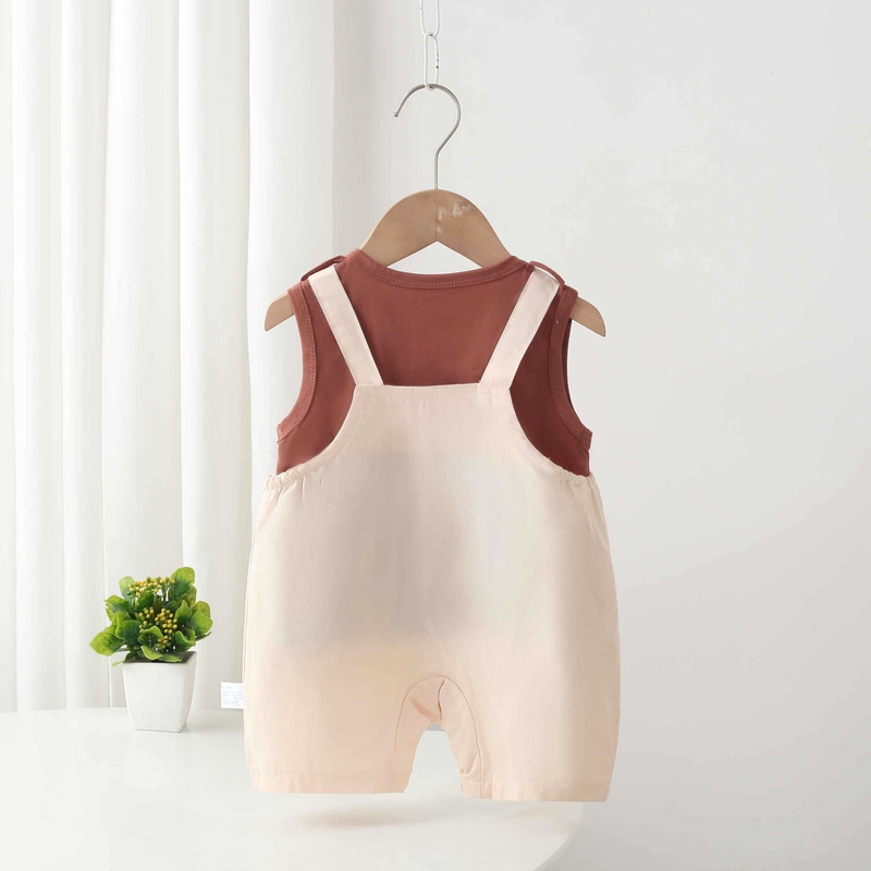 Baby Boy Coffee Pony Suspenders Sleeveless Romper Set