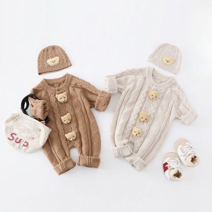 Baby Girl/Boy Knitted Woolen Bear Long Sleeve Romper With Hat